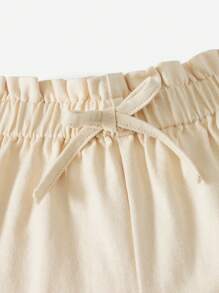SHEIN Baby  Paperbag Waist Knot Front Shorts - Beige - View 3