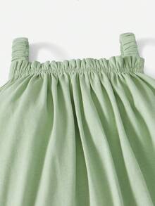 SHEIN Baby  Solid Frill Trim Cami Romper - Mint Green - View 3