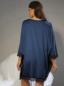 Contrast Lace Batwing Sleeve Pajama Nightdress, Vacation