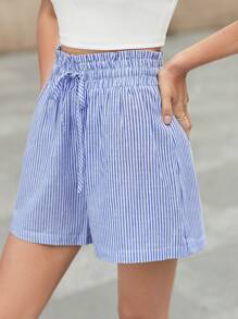 SHEIN Frenchy Striped Print Drawstring Waist Shorts Summer - Blue and White - View 1