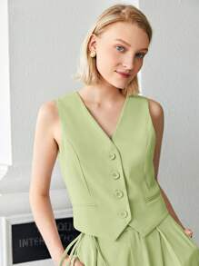 SHEIN BIZwear Solid Button Front Vest Blazer Workwear - Mint Green - View 1