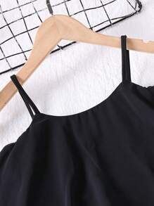 SHEIN Girls Solid Cami Top & Wide Leg Pants - Black - View 3