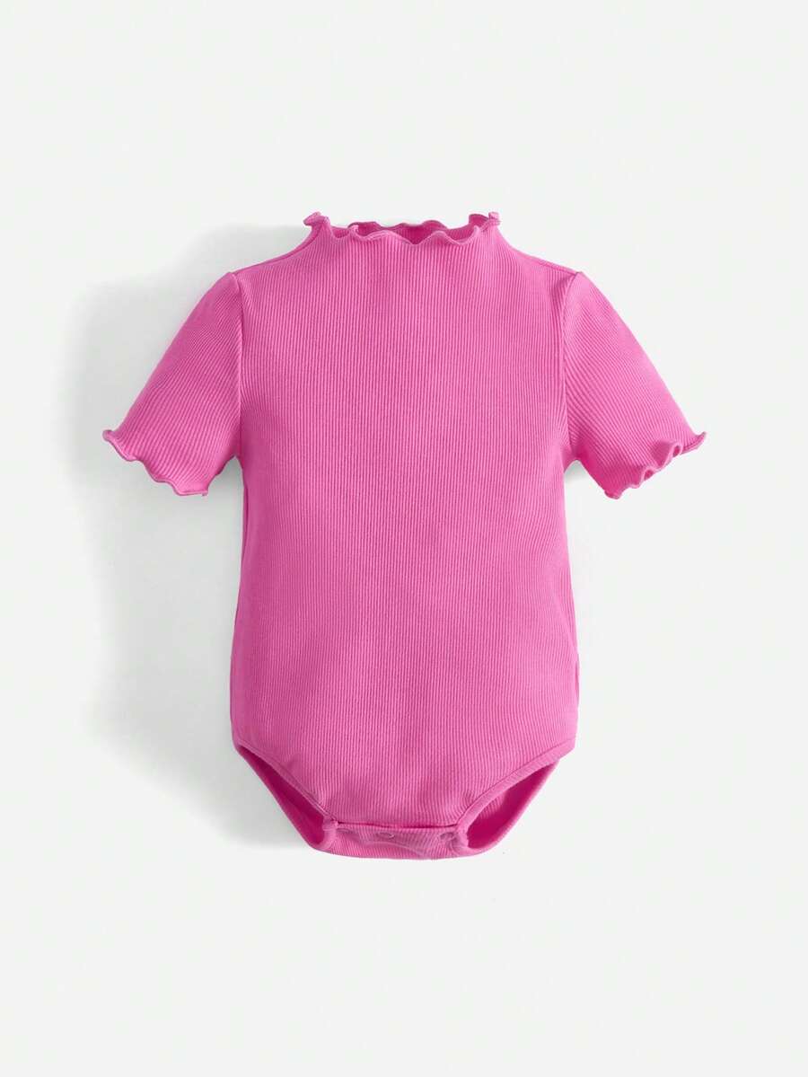 SHEIN Bebé Body ribete en forma de lechuga tejido de canalé - Rosa - Ver 1