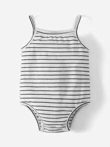 SHEIN Baby Striped Cami Bodysuit - Black and White - View 1