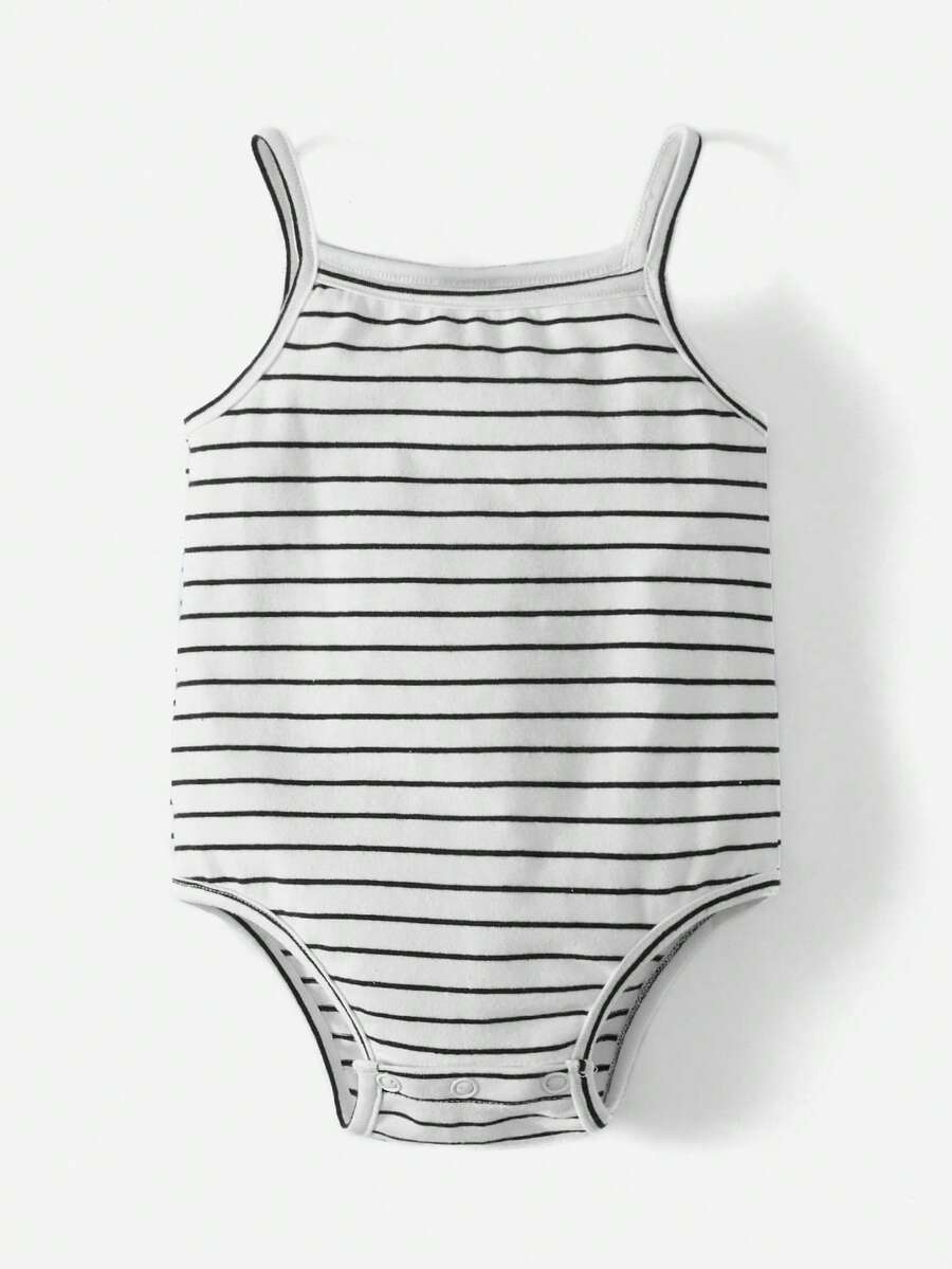 SHEIN Baby Striped Cami Bodysuit - Black and White - View 1