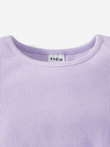SHEIN Baby Lettuce Trim Tee & Flare Leg Trousers - Lilac Purple - View 3