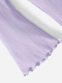 SHEIN Baby Lettuce Trim Tee & Flare Leg Trousers - Lilac Purple - View 4