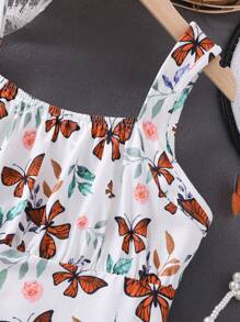 SHEIN Top de tirantes con busto fruncido y estampado de mariposas para chicas adolescentes - Multicolor - Ver 4