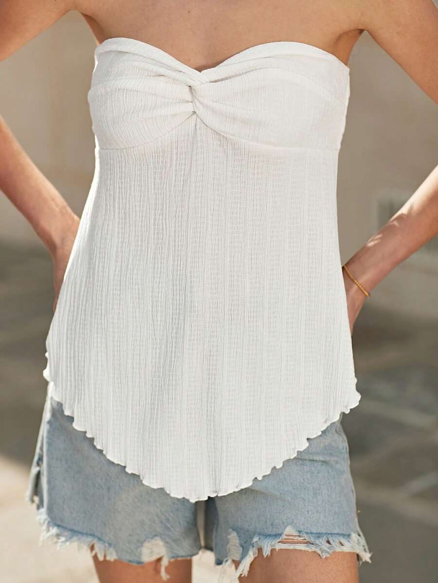 SHEIN Frenchy Twist Front Bandana Hem Tube Top Summer White Casual - White - View 1