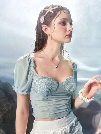 Fairycore Sirène Top Court Bustier Unicolore À Plis À Ruché