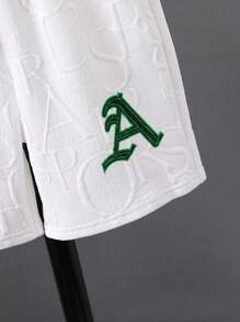 SHEIN Tween Boys' Letter Graphic Top And Shorts 2pcs Set, Vibrant Sporty Design, Comfortable Casual