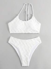 素色單肩比基尼泳裝 - 白色 - 查看 5