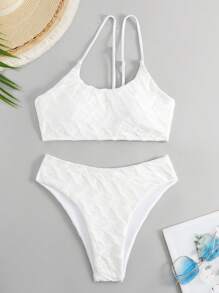 素色單肩比基尼泳裝 - 白色 - 查看 6