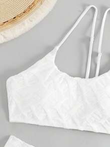 素色單肩比基尼泳裝 - 白色 - 查看 7