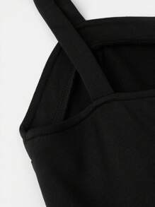 SHEIN Explorewe 少女純色吊帶連體褲，夏季涼感，經典款式，高腰設計，舒適透氣 - 黑色 - 查看 3