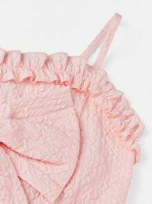 SHEIN 可愛純色女童連衣裙蝴蝶結 荷葉邊 - 淺粉色 - 查看 3
