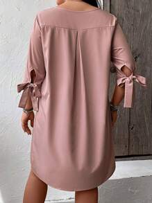 SHEIN LUNE Plus Knot Cuff Curved Hem Tunic Dress - Dusty Pink - View 1