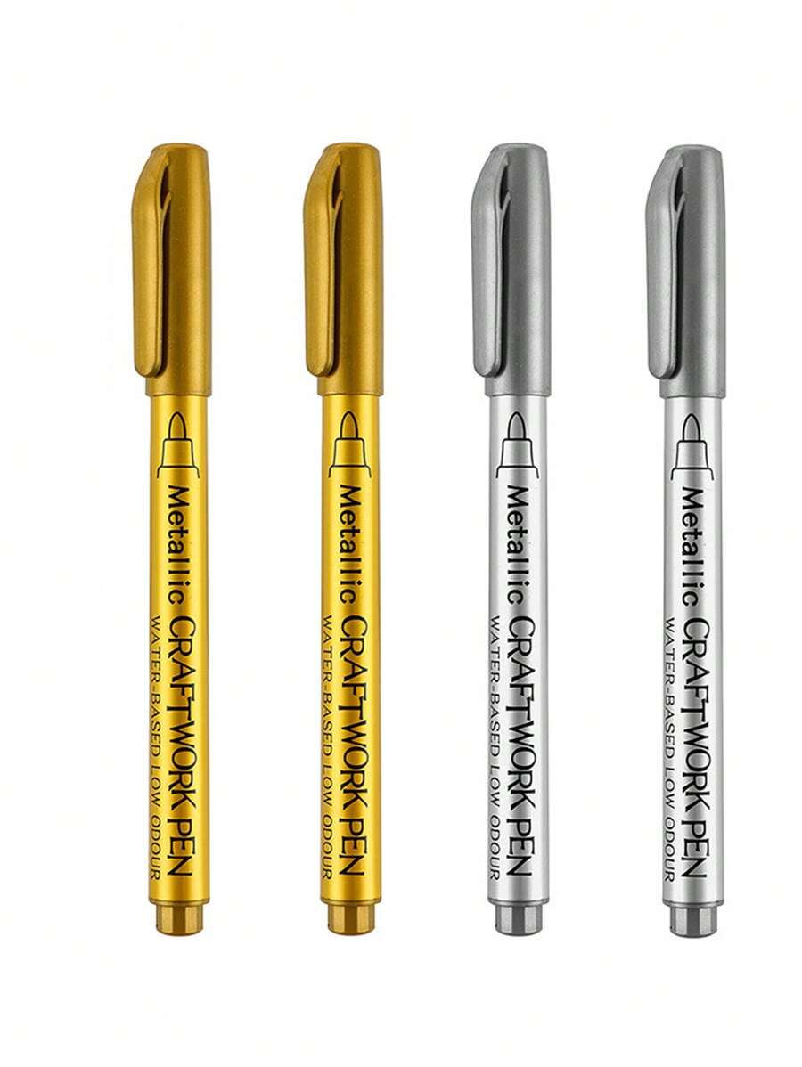 4pcs Metallic Marker Pen, Simple Easy To Use Permanent Marker For Drawing, Writing - Multicolor - View 1