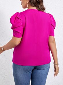 SHEIN Privé Blusa de cuello con abertura de ojo de manga farol - Rosa Fucsia - Ver 3