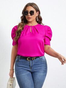 SHEIN Privé Blusa de cuello con abertura de ojo de manga farol - Rosa Fucsia - Ver 7