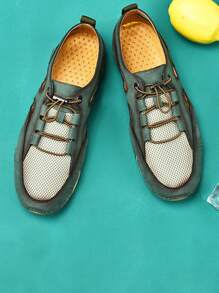 男士撞色手工製作前抽繩時尚男士正裝鞋 - 綠色 - 查看 2