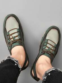 男士撞色手工製作前抽繩時尚男士正裝鞋 - 綠色 - 查看 3