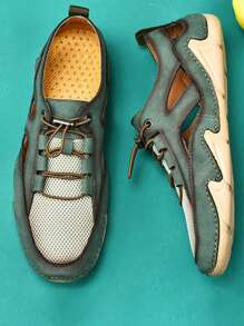 男士撞色手工製作前抽繩時尚男士正裝鞋 - 綠色 - 查看 4