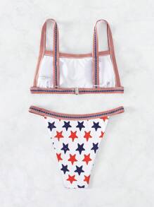 SHEIN Swim 星星印花拼接邊比基尼泳裝