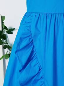 SHEIN Girls Contrast Bow Detail Ruffle Trim Wrap Hem Dress - Blue - View 2