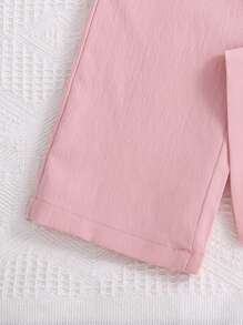 SHEIN Cô gái Tween Nút phía trước Cổ áo Áo khoác vest & Quần - Hồng - Xem 3