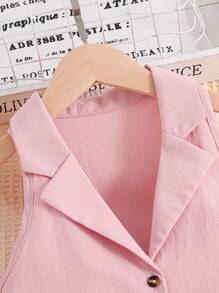 SHEIN Cô gái Tween Nút phía trước Cổ áo Áo khoác vest & Quần - Hồng - Xem 5