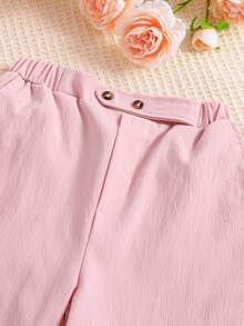 SHEIN Cô gái Tween Nút phía trước Cổ áo Áo khoác vest & Quần - Hồng - Xem 6