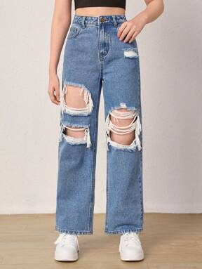 Teen Girl Casual Distressed Straight Leg Jeans