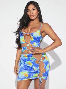 SHEIN SXY Đầm Cắt ra Ren lên Cà vạt nhuộm Gợi cảm - Nhiều màu - Xem 5