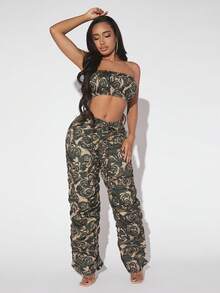 SHEIN SXY Floral Print Crop Tube Top & Ruched Trousers - Multicolor - View 5