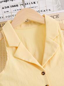 SHEIN 女孩前紐扣西裝領夾克背心和褲子 - 黃色 - 查看 6