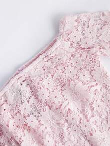 Eilly Bazar Off The Shoulder Guipure Lace Slit Hem Dress - Baby Pink - View 5