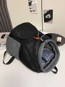 Bolso de hombro de malla portátil para mascotas, mochila frontal transpirable para el pecho adecuada para pequeñas y medianas mascotas para salir - Negro - Ver 7