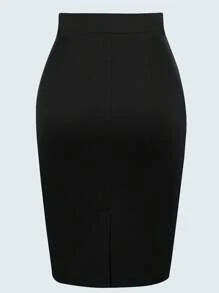 Solid Ruched Side Skirt - Black - View 2