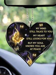 1pc Butterfly & Slogan Graphic Heart Design PMMA Car Hanging Ornament - Multicolor - View 2