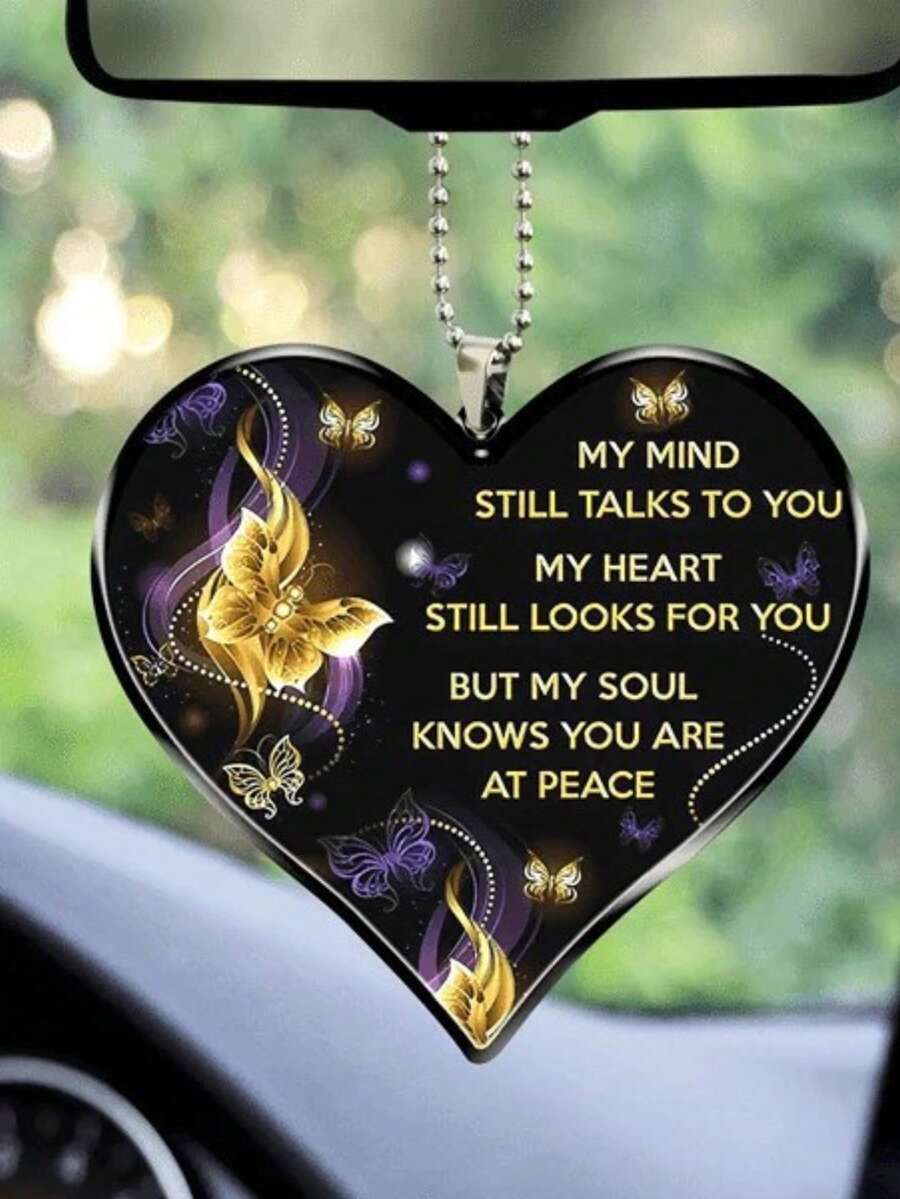 1pc Butterfly & Slogan Graphic Heart Design PMMA Car Hanging Ornament