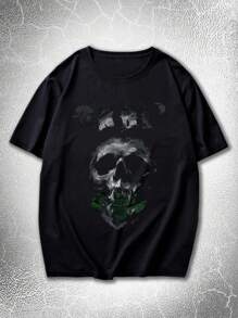 ROMWE MEN Goth Guys Skull Print Tee - Black - View 1
