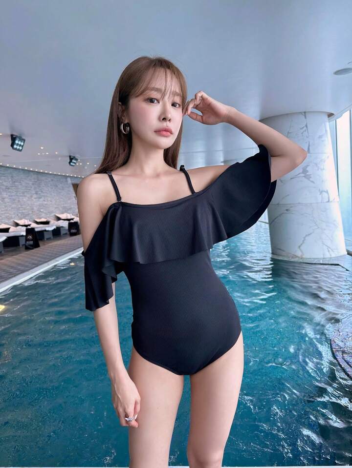 YOSHIKO TOMIOKA for emmi★ワンピース型水着 サイズ１濃茶 水着 クロシェレース モノキニ ワンピース 水着 モノキニ 水着
