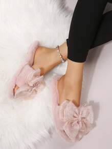 Women's Summer Open Toe Bowknot Mesh Slippers, Casual Soft Bottom Non-Slip Slides Sandals