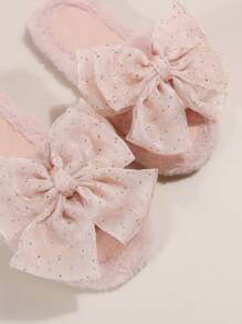 Women's Summer Open Toe Bowknot Mesh Slippers, Casual Soft Bottom Non-Slip Slides Sandals