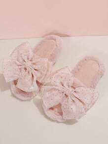 Women's Summer Open Toe Bowknot Mesh Slippers, Casual Soft Bottom Non-Slip Slides Sandals
