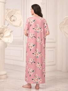 SHEIN Unity 花卉印花落肩睡裙，Moo Moo - 淺粉色 - 查看 2