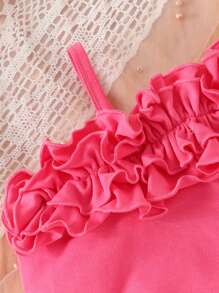 SHEIN Toddler Girls Ruffle Trim Top & Floral Print Skirt & Accessory Hat