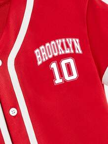 SHEIN 小男童字母圖案貼布細節襯衫