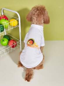 1pc Basketball Print Pet Tee - White - View 1